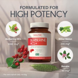 Berberine 1000mg | Healthy Cholesterol, Glucose & Lipid Metabolism & Cardiovascular Health Support | High Potency Berberine Supplement with Bitter Melon & Banaba Extract | Made in Canada | 90 Ct