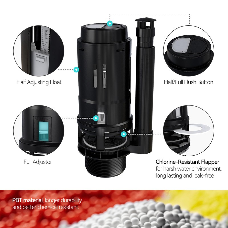 R&T 3-Inch Dual Flush Valve with Top Push Button Toilet