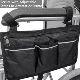 Wheelchair Bag,Wheelchair Accessories,Wheelchair Bags,Wheelchair Bag with Pockets with Reflective Stripes for Wheelchairs, Strollers, Armrests, Scooters, Etc.