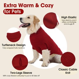 Small Dog Sweater, Classic Cable Knit Clothes with Leash Hole for Cold Weather, Turtleneck Pullover Dog Jumper Coat Warm Sweartershirts for Chihuahua, Bulldog, Dachshund, Pug, Yorkie (Red, S)