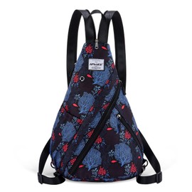 HAWEE Women's Casual Daypack - Convertible Rope Sling Bag, Water-Resistant Chest Bag & Crossbody Backpack for Travel, Sport, Hiking, Coral Leaf