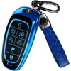 Lucrum Compatible with Hyundai Palisade Key Fob Cover & Leather Keychain - Keyfob Case for Santa Fe Tucson Ioniq 5 Sonata (2019-2023) - Blue and Black