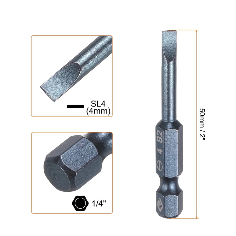 HARFINGTON SL4 Magnetic Slotted Screwdriver Bits 4mm S2 Steel Flat