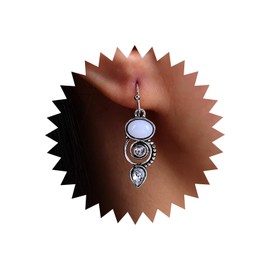 Atentuyi Boho Crystal Drop Earrings Silver Small CZ Drop Earrings Small Moonstone Earrings Rhinestone Hook Earrings Vintage Filigree Earrings Jewellery for Women and Girls