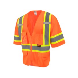 RADWEAR SV232-3 Class 3 Two-Toned Reflective Mesh Surveyor Safety Vest with Dual Side Zippers for Men and Women, Hi-Vis Orange, L