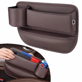 Car Seat Gap Filler, Leather Cup Holder Gap Bag, Adjustable Car Seat Storage Box with Cup Holder, Universal Seat Gap Organizer for Glasses Phones Keys and Cards (Brown, Driver's Seat)