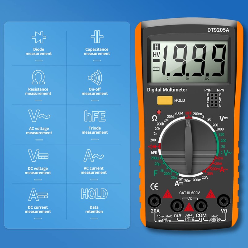 BuyWeek Digital Multimeter, DT9205A AC/DC Voltmeter Ammeter Current Voltage Meter