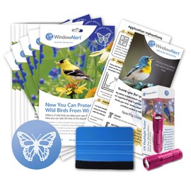 WindowAlert Butterfly Large Starter Pack - Bird Strike Prevention Decals (12 Envelopes) with UV Tester Flashlight & Application Squeegee - Made in USA