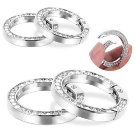 4Pcs 1 Inch Rhinestone Spring O Ring, Metal O Ring Clip, Bling Round Carabiner, Keychain Hook Clip for Keychains, Bag, Purse, Handbag, DIY Crafts(Silver)