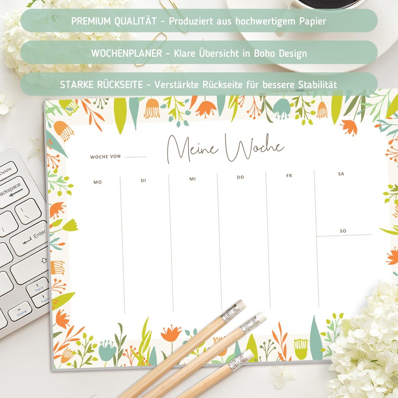 Cucoller Weekly Planner Pad A4 without Fixed Date (50 Pages),