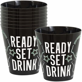 Unique Ready Set Drink' Black Plastic Shot Glasses (Pack of 8) - 2.13"x 2"x 2" - Stylish Design, Perfect for Football Kickoff Parties, Tailgating, Game-Day Events & Celebrations