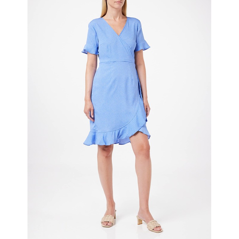 ONLY Women’s Wrap Dress, Blue Bonnet/Aop: Confetti Dot, 32