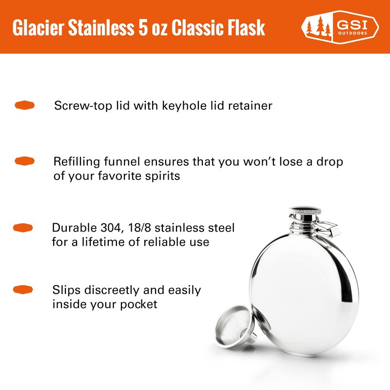 GSI Outdoors Classic Hip Flask Unisex Adult Silver 5 FL