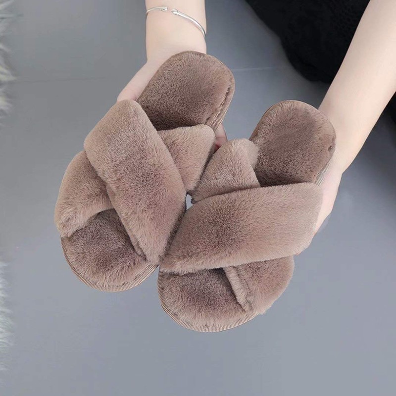 Womens Soft Plush Fuzzy Slippers Open Toe Warm Comfy Indoor