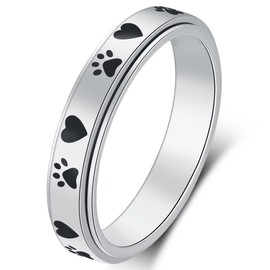 AmorArtSky Spinner Ring for Anxiety Relief Fidget: Puppy Pet Lovers Paw Print Ring Anxiety Ring for Women Girl, Titanium Stainless Steel Spinner Ring, Love Dog Cat Claw Ring Pet Loving Friend Families Gifts,4MM width, Size 6 7 8 9 10 (6, Silver)