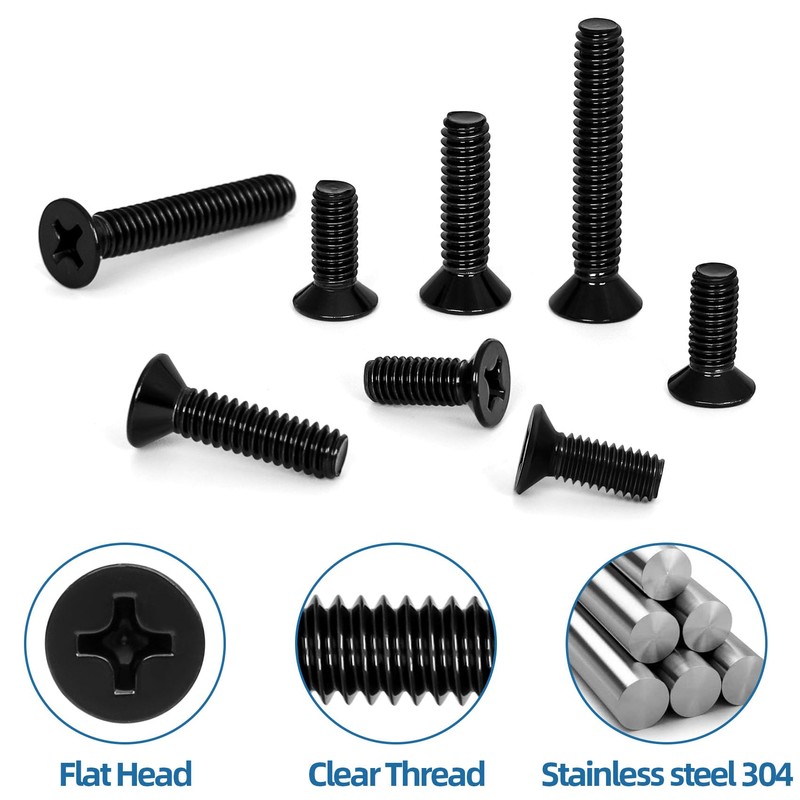 M4 x 6mm Countersunk Flat Head Machine Screws, Full Thread,