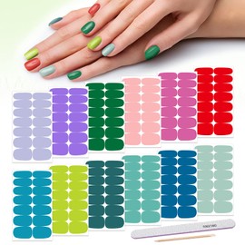 DANNEASY 12 Sheets Solid Spring Nail Polish Strips Full Nail Wraps Self Adhesive Nail Polish Stickers for Women Girl Nail Art Stick on Nails with 1pc Nail File, Cuticle Stick