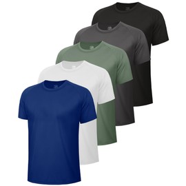 5 Pack Workout Mens T Shirts - Black Gym Quick Dry Short Sleeve Moisture Wicking Tee Tops for Athletic Work Casual Running