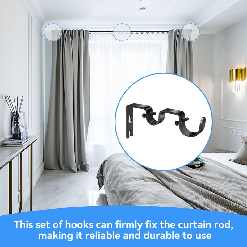 Black Curtain Rod Bracket, 3Pcs Double Curtain Rod Bracketsheavy Duty