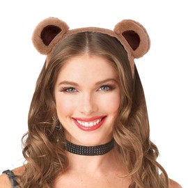 Vonokee ﻿Brown Bear Ears Headband Costume, Cute Care Movable Face Washing Headband,Soft Makeup Headband Plush Hair Hoops Hair Accessories