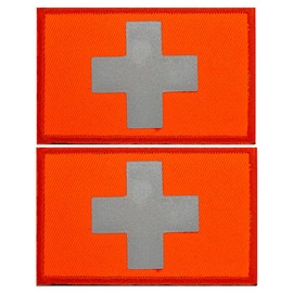 2pcs Reflective Cross Safety Patches Military Hook and Loop Cross Reflective Patch for Night Sports, Labor Wear, Rain Jackets, Hikers, Dog Vest, Firefighter Rescue Police Orange