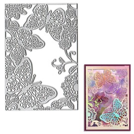 ALIBBON Butterfly Background Metal Die Cuts for Card Making and Scrapbooking, Butterfly Frame Cutting Dies Template Molds, Flower Leaves Die Cuts for DIY Photo Album Paper Embossing Card Decoration