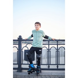 2PM SPORTS Vinal Inline Skates for Men with Light up Wheels Beginner Skates Fun Illuminating Outdoor Roller Skates for Kids and Adults - Azure X-Large