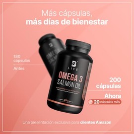 Omega 3 Aceite Puro de Salmón de 200 Cápsulas con 1000 mg por porción. Ingredientes Naturales. Omega 3 Salmon Oil B Life.