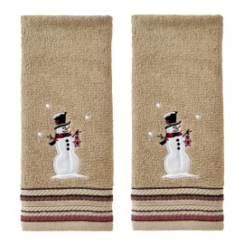 SKL Home by Saturday Knight Ltd. Rustic Plaid Snowman Hand Towel (2-Pack),Wheat, Small