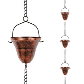 dreamysoul Copper Rain Chains for Outside, 10.43FT with 12 Cups Rain Catcher Chains for Downspout Gutters, Eaves Drainage