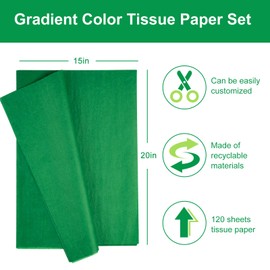 Whaline 120 Sheet Gradient Green Tissue Paper Assorted Green Gift Wrapping Paper 15 x 20 Inch Gift Wrap Tissue Paper Art Paper Crafts for DIY Gift Wrapping Birthday Easter Wedding Baby Showe, 3 Colors
