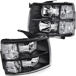 LSAILON Fit For Chevy Silverado 1500 2007-2013 For Chevy Silverado 2500 2007-2014 For Chevy Silverado 2500 HD 2007-2014 Headlight Assembly Black Housing Clear Reflector Clear Lens Driver & Passenger