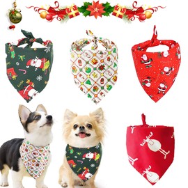 Pack of 4 Pet Bandanas, Triangular Scarf, Pet Triangle Bib, Adjustable Neckerchief for Dogs, Cats, Christmas Dog Bandanas, with Santa Claus Elk Patterns, Christmas Pet Neckerchief Decoration