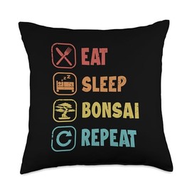 Bonsai Tree Plant Tools Care Kit Set Gifts Ideas Eat Sleep Repeat Pots Penjing Bonsai Throw Pillow, 18x18, Multicolor