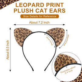 TUTKIMUS 2 Pack Cheetah Cat Ears Headband, Soft Furry Leopard Print Cat Ear for Women Boys & Girls, Cosplay Party Role Play Cats Costume Accessories