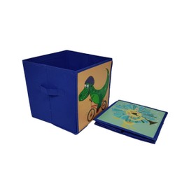 RSW Set Of 2 Kids Blue Toy Storage Cube Boxes 2 Fabric Storage Unit Boxes 26cm x 26cm x 26cm Dinosaur & Lion Design