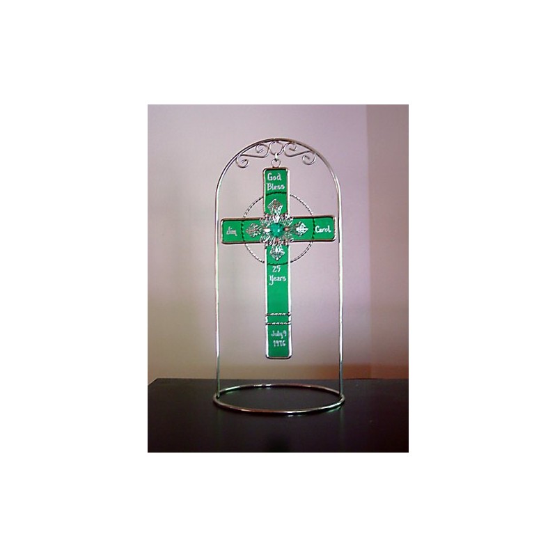 Stained Glass Cross with Lily - Purple (Grape) Glass from