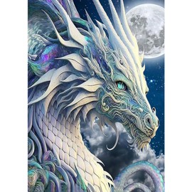 NAIMOER Dragon Diamond Painting Kits for Adults, 5D White Dragon Diamond Painting Kits for Kids, DIY Full Drill Diamond Art Embroidery Animals Diamond Painting Castle for Home Decor 30x40cm