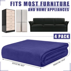 Hahafelt 4 Pcs 80" x 144" Extra Large Moving Blankets Heavy Duty Packing Blankets Textile Shipping Furniture Pads Furniture Covers Essentials for Protecting Wrapping Moving Supplies, Blue