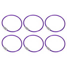 PATIKIL 5.9" Length Wire Keychain Cable, 6 Pack Stainless Steel 2mm Key Ring Loop for Outdoor Hiking Hanging Luggage Tag Keys ID Card, Purple