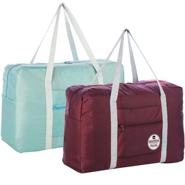 INVODA Travel Duffel Bag for Women Men Foldable Luggage Bag Sports Gym Bag Spirit Airlines Personal Item Carry on Weekender Overnight Bag (Red+Green)