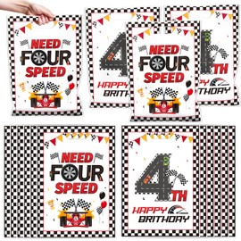 Need Four Speed Party Decorations - 50 Pcs Race Car Theme Goodies Candy Gift Treat Bag 4th Birthday Checkered Flag Party Favor Bags for 4 Year Old Birthday Decorations