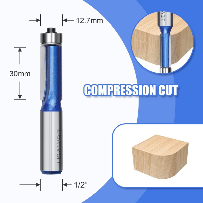hsawbit Router Bit Set, 4pcs Flush Trim Router Bits 1/2"