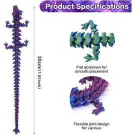 3D Dragon, Ariculated Crystal Dragon,3D Printed Dragon, Flexible Fidget Toy for Festival, Home Decoration, Executive Desk Decorations (Blue Green)