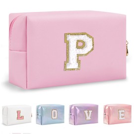 Bhyzdi Birthday Gifts for Women Wife, Travel Makeup Bag Chenille Letter Pouch Cosmetic Bag, Makeup Travel Organizer, Monogrammed Bridesmaid Gifts for Women, Cute Stuff for Teen Girls