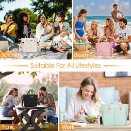 MAXTOP Lunch Bag Women for Work Insulated Thermal Lunch Box with Wide-Open Pocket Reusable Leakproof Cooler Bags with Removable Shoulder Strap for Teacher Nurse Office Picnic Travel Beige