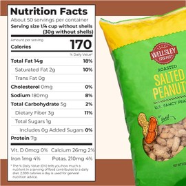 Wellsley Farms Salted and Roasted Peanuts In Shell - USA Grown Whole In Shell Peanuts - Non-GMO, Gluten-Free, Vegan and Cholesterol Free - Shell-Cracking Snack for Game Day, BBQ & Travel - 5 lb Bag