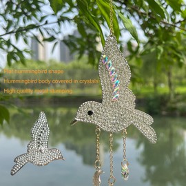 Grthnicoo Hummingbird Sun Catcher Window Crystals Suncatcher Bird Decor for Outdoor Garden Front Porch House Warming Gifts New Home Sister Birthday Gifts（Feather-shaped Chime）