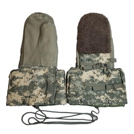 USGI Military Extreme Cold Weather Mittens, ACU Digital Camo Pattern, Leather Palm, Lined, MEDIUM