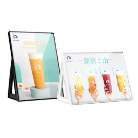 Haloy Sign Holder Menu Stand Clear Acrylic Photo Frame Pop Stand Adjustable Angle Advertising Photo Card Holder (Black, A4)